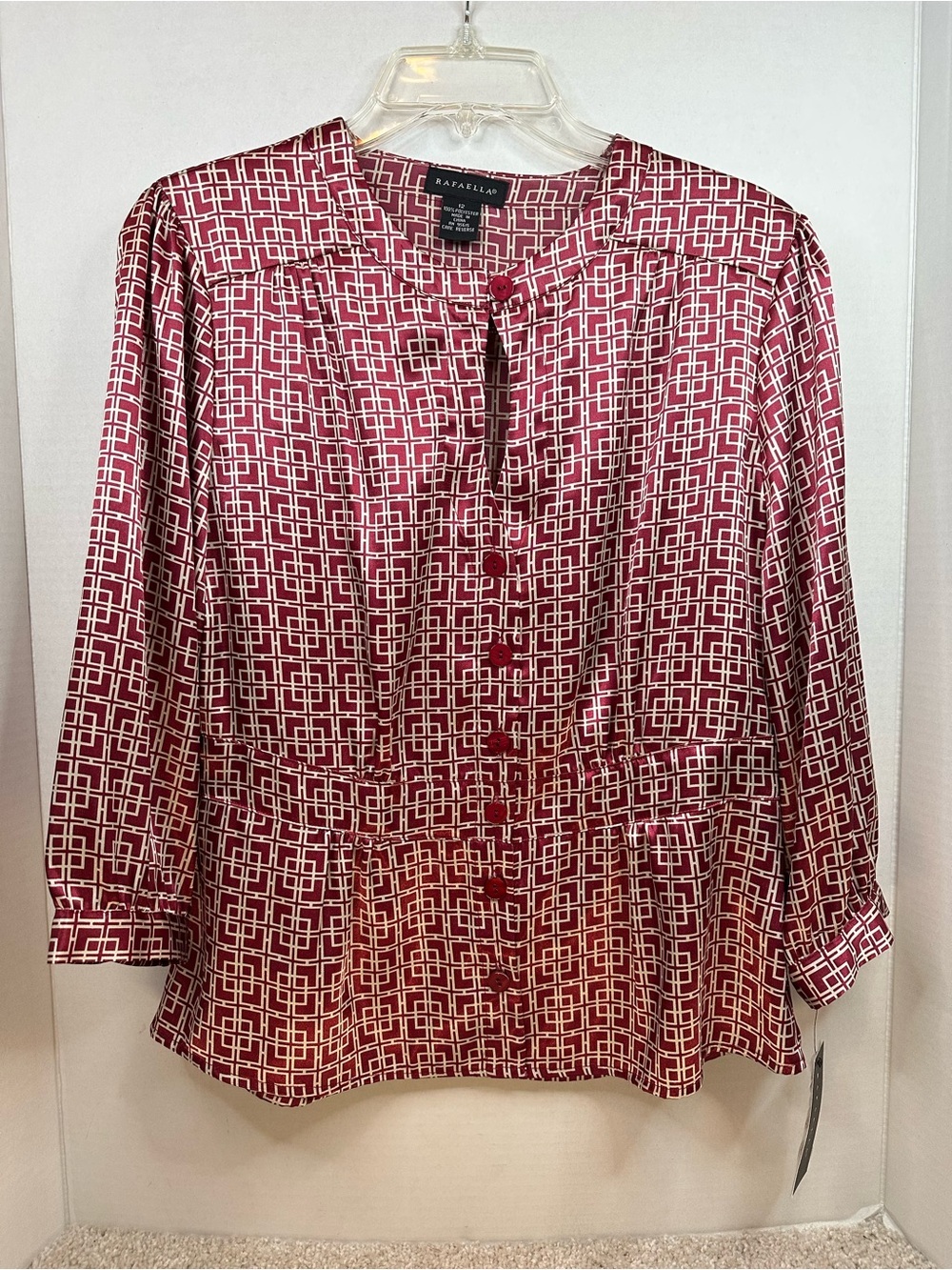 Rafaella Red and White Geometric Button-Front Blouse